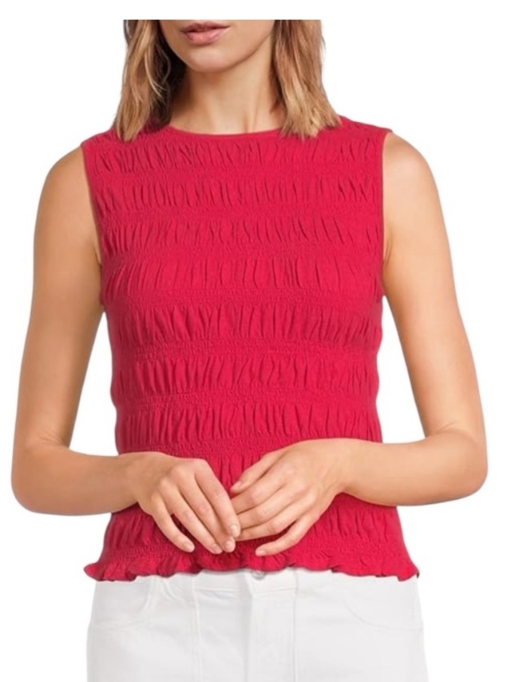 Madewell Smocked Boatneck Tank Top in Watermelon